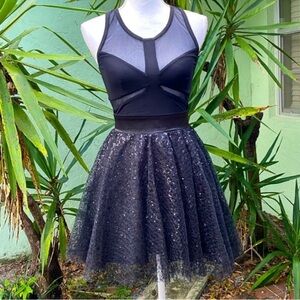 Black Sequin Flare Tulle Party Dress